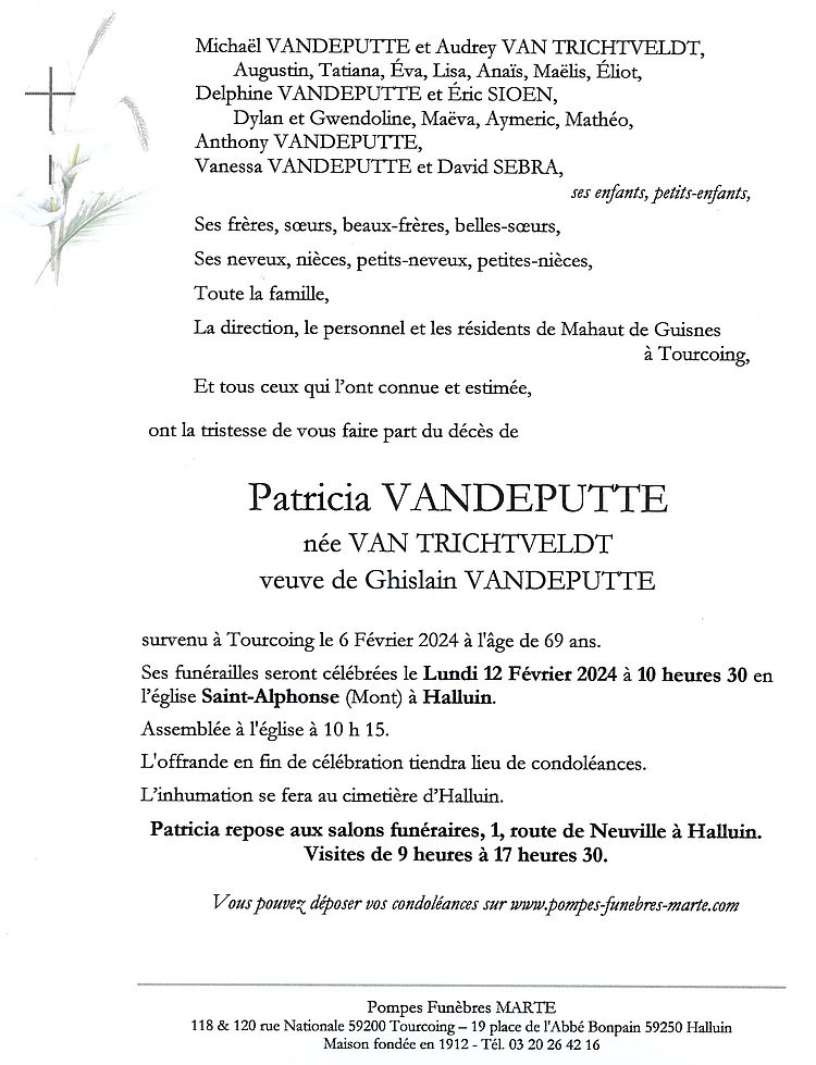 Patricia VANDEUTTE Faire part