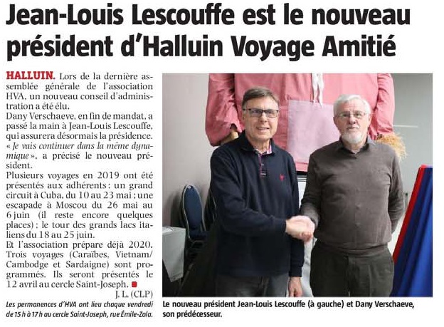 20190308 Nouveau prsident Lescouffre Halluin Voyage Amiti revue de presse