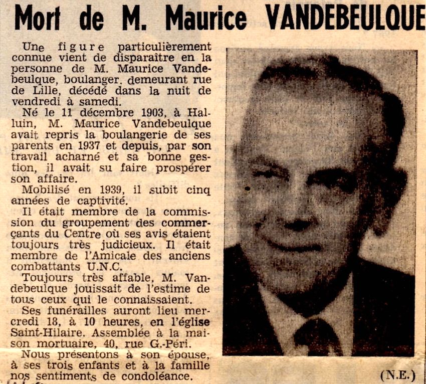 Vandebeulque Maurice Deces 1968 BD9836