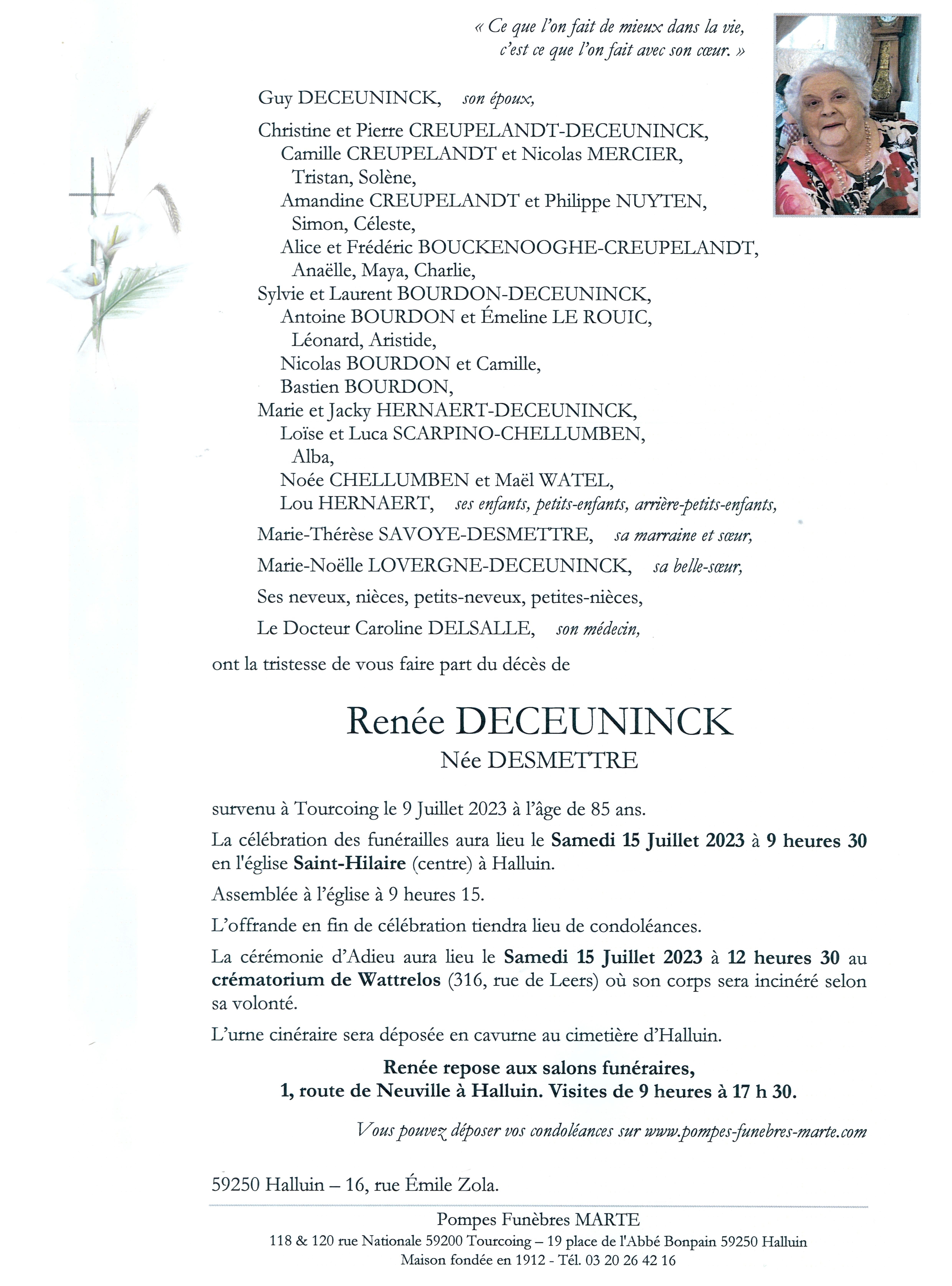 Rene DECEUNINCK DESMETTRE Faire part 1