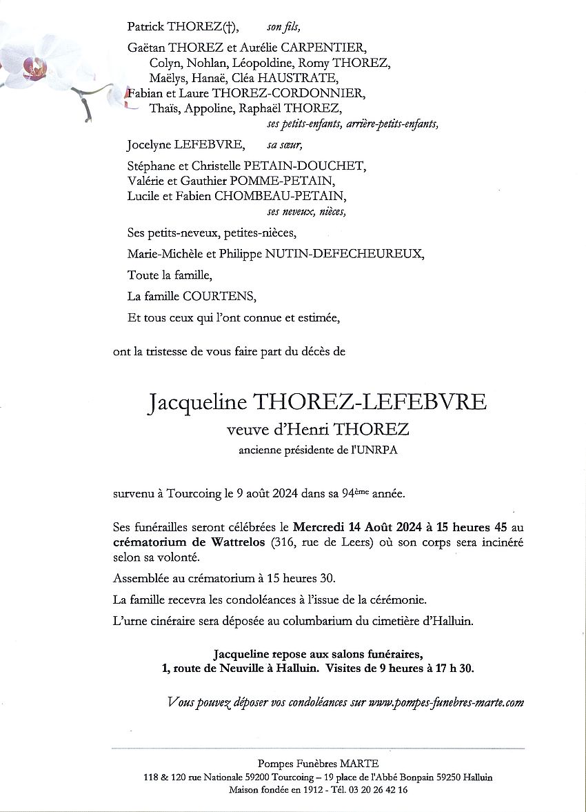 THOREZ LEFEBVRE   Faire part