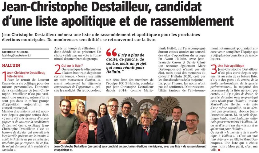 20191016 Destailleur candidat Municipales 2020 VdN revue de presse