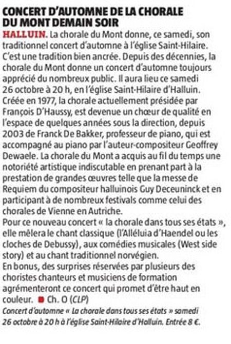 20191025 Concert chorale Mont VdN revue de presse