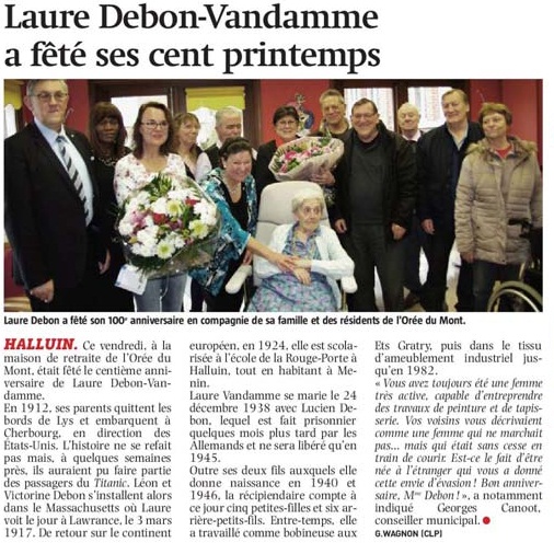170305 centenaire Laure Debon NE revue de presse